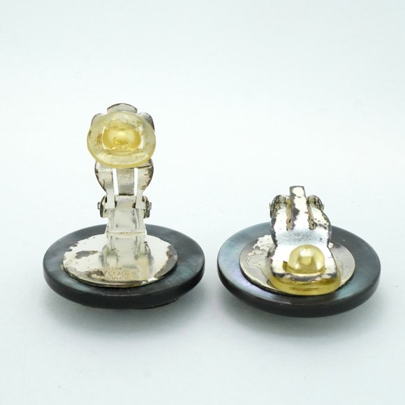 Chanel Earrings Coco Mark Circle Metal Rhinestone Silver Grey Ladies - Picture 4 of 9